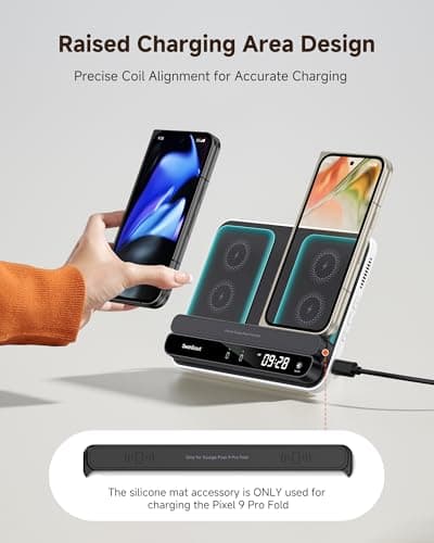 Dual Phone Wireless Charger for iPhone 17/16/15/14 Series, for Galaxy S25/S24/S23/S22, for Pixel 9 Pro Fold/8/7, Only for Pixel Watch 3/2(Not for Watch 4/1), Fitbit Versa 4/3/Sense 2, SwanScout 710FG2 6