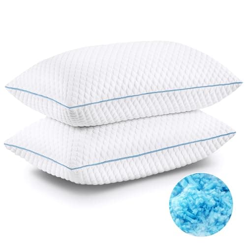 VVZ Cooling Bed Pillows Queen Size Set of 2, Shredded Memory Foam Pillows for Side Back Stomach Sleepers, Luxury Cool Gel Adjustable Firm Bed Pillows for Sleeping 2 Pack Queen Size 20 x 30 Inches 9