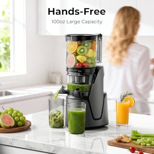 EanOruus Juicer Machines, 3-in-1 Cold Press Juicer with 6.5" Extra Large Chute, 100oz Large Capacity, AC Motor, Makes Juice, Nut Milk & Sorbet, Premium Gray 5