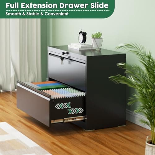 GangMei Metal Lateral File Cabinet, Wide Metal Storage Cabinet, Ins Design Office Cabinet with Drawers, Assembly Required, Black 5