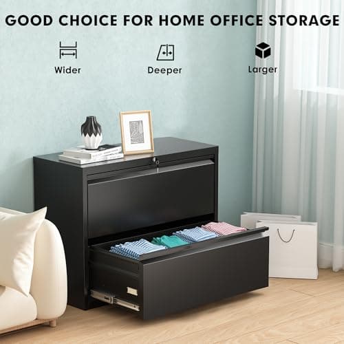Pataku Lateral File Cabinet, 2 Drawer File Cabinet with Lock, Black Filing Cabinets for Home Office, Metal File Cabinet for Hanging Files/Letters/Legal/F4/A4(2Drawer/Black) 8