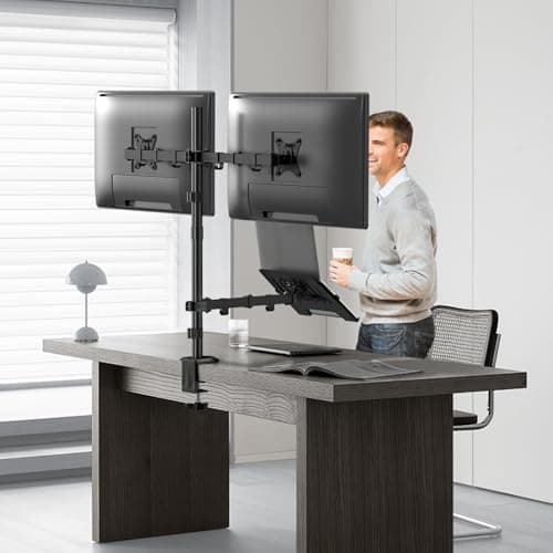 Dual Monitor Stand and Laptop Mount Fit Two 17 to 32 Inch Monitor and 10 to 17 Inch Laptop,Extra Tall Adjustable Stand,19.8 lbs Weight Capacity per Arm,Black 9