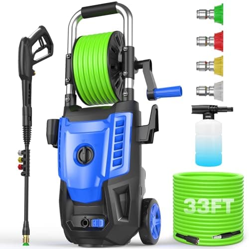 4800 PSI Electric Pressure Washer- 4.0 GPM High Power Washer with 33FT Hose Reel, 4 Spray Tips and Soap Bottle for Car Washing, Fence Cleaning, Patio Maintenance（Upgraded） (Blue)