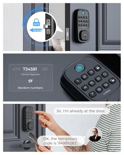 LNDU Keyless Entry Door Lock, WiFi Smart Keypad Deadbolt with Handle Set, Supports Fingerprint, Amazon Alexa, Google Assistant, App Control, Auto-Lock, One-Time Code, Anti-Peeking Password 8