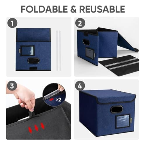 BALEINE File Organizer Box with Lid, Collapsible File Folder Organizer with Plastic Slide, Hanging File Folder Box for Office Document Storage (1 Pack, Blue) 8