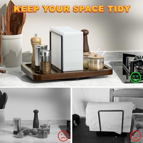 Gomyrod Napkin Holder for Table, Rotating Metal Napkin Dispenser with Salt and Pepper Shakers Caddy Standing Paper Towel Holder for Bathroom Kitchen Dining Table Decor Not Including Shakers 5