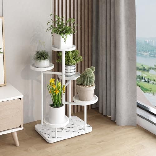 ZHAZHADI Plant Stand 5 Tier Indoor Metal Flower Shelf for Multiple Plants Corner Tall Flower Holders for Patio Garden Living Room Balcony Bedroom, White (5 Tier-White)