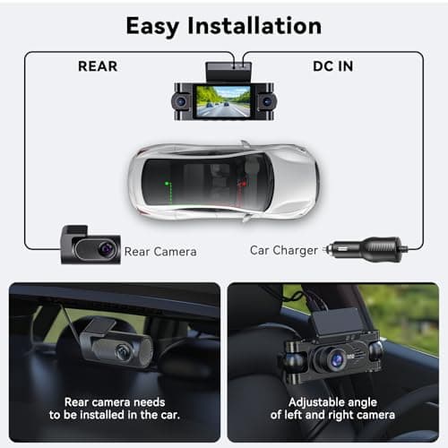 4K 360° DashCam for Cars,4 Channel Car Dash Cam Front and Rear Inside with 128GB Card Included,Voice Control,5.8G WiFi GPS,IR Night Vision, G Sensor, 24/7 Parking Mode &Loop Recording Dash Camera 9