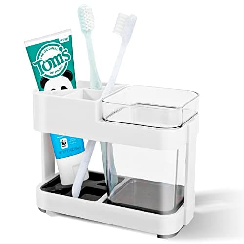 Toothbrush Holder with 1 Cups, 3 Slots, for Bathroom Organization Container, Storage for Organizing Toothpaste, Traditional or Electric Toothbrush Storage