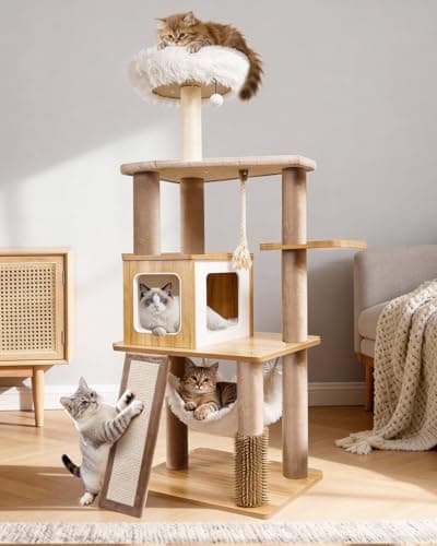 Purrlato 61" Modern Cat Tree Tower for Indoor Cats, Luxury Climbing Tower with Plush Lounge, Kitty Condos, Hammock & Scratching Posts, Classic cat Furniture 8