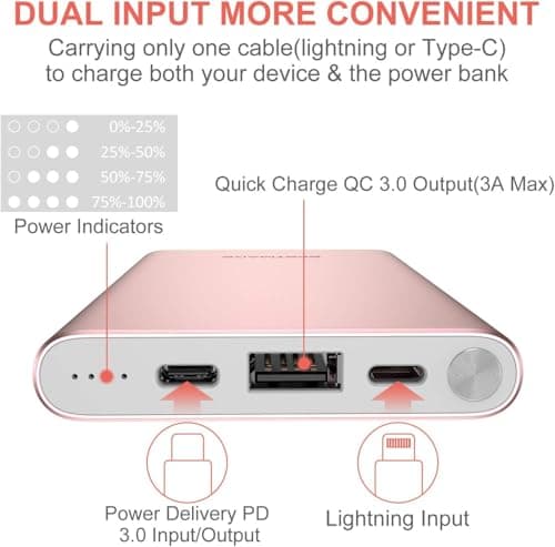 BESTMARS Pink Power Bank Fast Charging 20W High-Speed Portable Charger 10000mAh USB-C Back Up Battery Pack Powerbank for iPhone 16 15 14 13 12 11 X XS XR Pro Max Samsung Cell Phone etc Pink Rose Gold 5