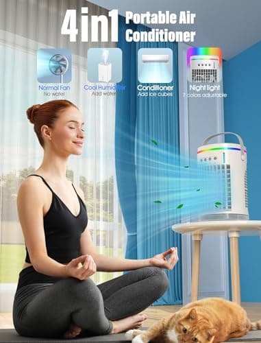 Portable Air Conditioners Fan, 3 Speeds Evaporative Mini Air Conditioner with 7 Colors Light,1400ml Personal Air Conditioner, Portable AC Air Cooler with Humidifier for Room Bedroom Office Desk 8