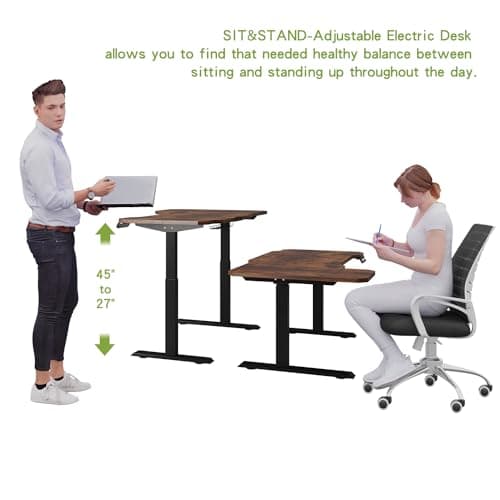 Radlove Dual Motors Height Adjustable 59'' L Shaped Electric Standing Desk with Curved Design Stand Up Table 4 Memory Keys, Computer Desk with Splice Board Home Office Desk, Brown Top + Black Frame 5
