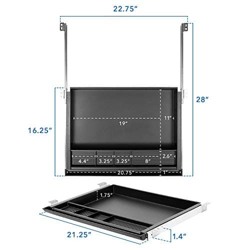 MOUNT-IT! Large Under Desk Pencil Drawer | 21.25” W, Ball Bearing Slide-Out Organizer for Office Supplies, Paper & Pencils | Fits Desks Over 1” Thick, Adjustable Extension 16.25”–28” 7