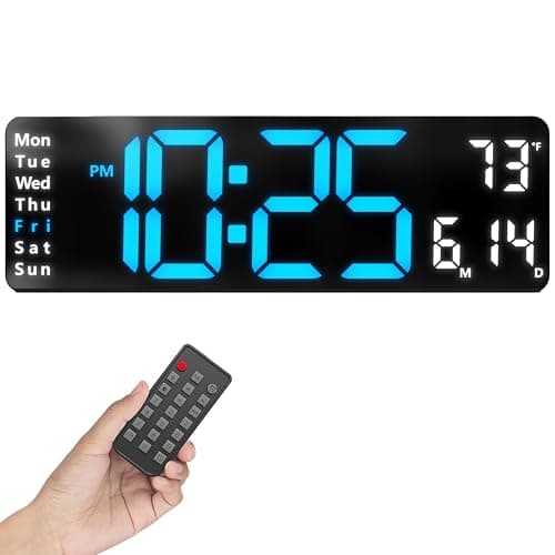 Opis Clock 1 XL -Blue: Large LED Digital Wall Clock with Temp, Date, Timer, Remote | Big Display Clock for Gym/Home
