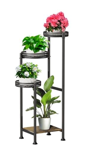 OUDUOPLANT 4 Tier Plant Stand Indoor,32in Tall Corner Metal Black Plant Stands,Modern Tiered Plant Holder for Outdoor Patio Garden Balcony
