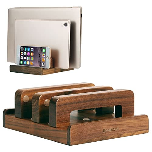 Booinxaa Vertical Laptop Stand Laptop Holder - Adjustable Dock, Dual Laptop Vertical Stand,Compatible with All MacBook Pro Air iPad Surfaces, Upright Holder for Desk,Handmade,Walnut Wood