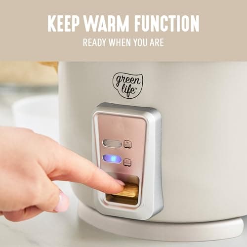 GreenLife Rice Cooker with Removable PFAS-Free Ceramic Nonstick Pot, 3-Cups Uncooked/6-Cups Cooked, Grains & Oatmeal Multicooker, Compact One-Switch Design, Auto Keep Warm, Easy Clean, Cream 9