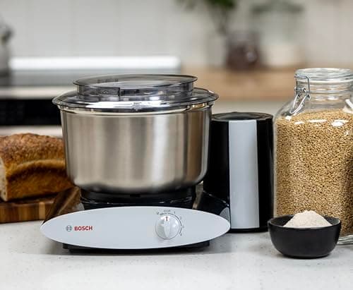 Bosch Universal Plus Stand Mixer with Stainless Steel Bowl with NutriMill Dough Hook Extender Bundle- Black 500 Watt 6