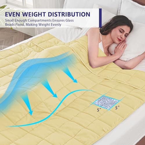 yescool Weighted Blanket for Adults (20 lbs, 60” x 80”, Yellow) Cooling Heavy Blanket for Sleeping Perfect for 190-210 lbs, Queen Size Breathable Blanket with Premium Glass Bead, Machine Washable 3