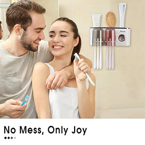 iHave Toothbrush Holders Bathroom Decor with Toothpaste Dispenser, 2 Cups Toothbrush Holder Wall Mounted Bathroom Accessories 6