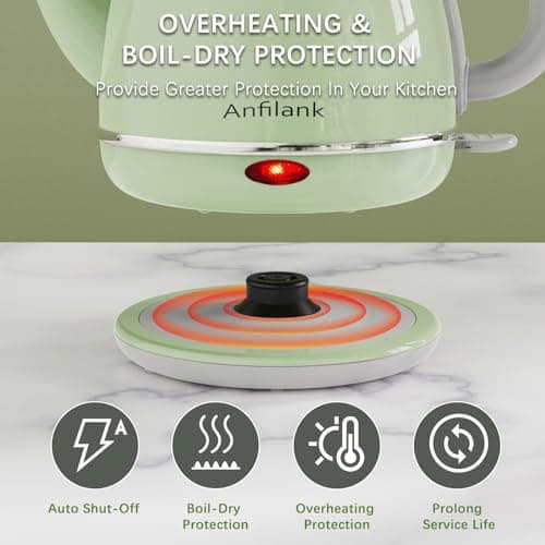 Anfilank Electric Gooseneck Kettle, 1L 1500WFast Boil, 100% Stainless Steel BPA Free Pour-Over Coffee & Tea Kettle,Water Boiler with Auto Shut & Boil-Dry Protectio,Green 5