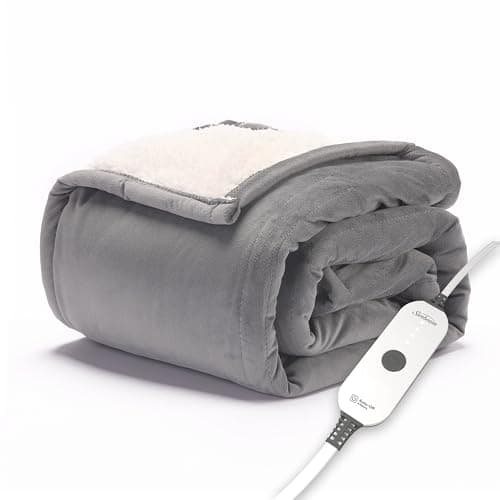 Sunbeam Electric Throw, Soft, Warm, Flannel Heated Blanket, 4 Heat Settings, 4-Hour Auto Shut-Off, Fast Heating, Comfy and Cozy, Grey Color, 50" x 60"