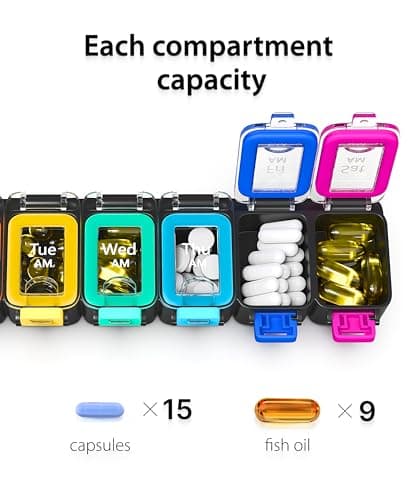BEXEEN Weekly Medicine Pill Organizer Waterproof 7 Day Large Pill Box Daily Pill Case Cute Vitamin Organizer Portable Pill Container Travel Pills Holder XL Supplement Medication Dispenser One a Day 7