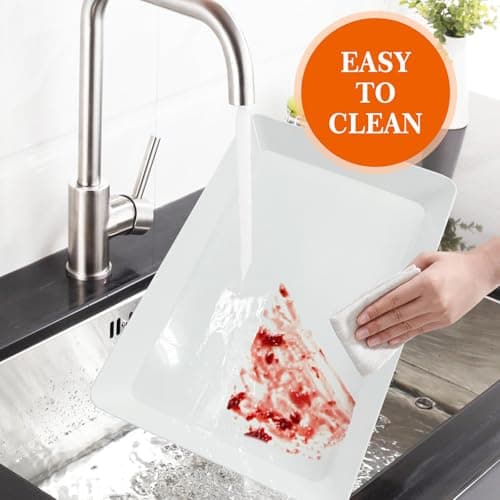 AMGBZT Serving Tray Platter, 4 Pack Food Tray for Veggie Fruit Snack Dessert Cookie Cheese, Food Trays for Party Supplies Display, Plastic Platters for Serving Food, Large White Trays, BPA Free 5