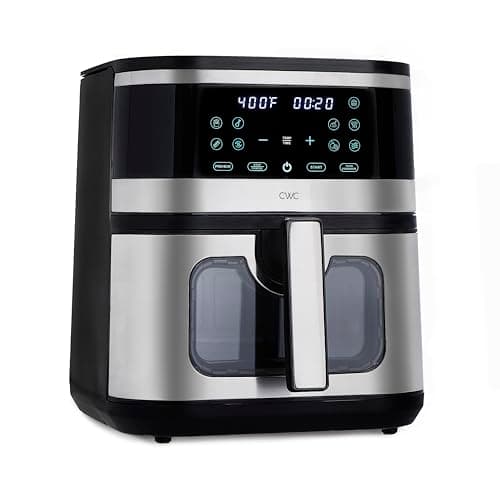 COOK WITH COLOR Digital Air Fryer, 8.5QT Capacity, 1500W, 10 Presets, Non-Stick Pot & Tray, Adjustable Timer & Temp Control, Sleek Black Design with Easy-View Window