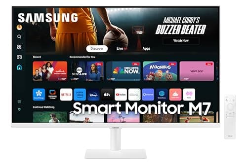 SAMSUNG 32-Inch M7 (M70D) Series 4K UHD Smart Monitor with Streaming TV, Speakers, HDR10, USB-C, Multiple Ports, Gaming Hub, SolarCell Remote, Vision Accessibility Tools, LS32DM703UNXZA, 2024, White