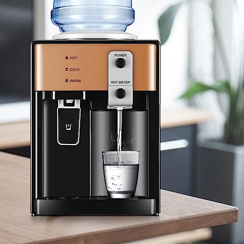 Water Dispenser, Top Loading Water Cooler for 1.2 to 5 Gallon, 3 Temperature Settings Room Temperature Water Cold Hot Water Dispenser, Bedside Water Dispenser for Home, Office, Dormitory Use 9