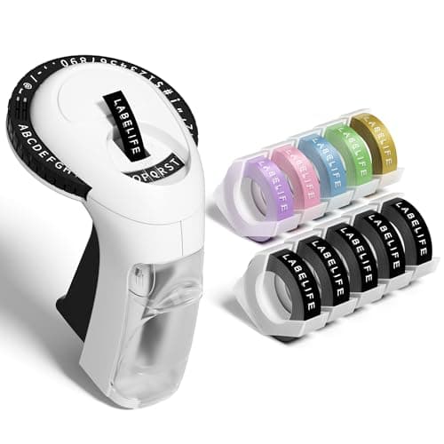 Labelife Embossing Label Maker Machine with Tapes,Omega S Vintage Embossed Label Maker,Retro Embossing Machine with 3 Rolls 3D Embossing Label Tapes Waterproof for Home Office Kids DIY Crafting, Black