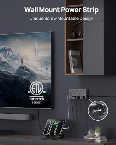 TROND Surge Protector Power Strip, 4000 Joules, ETL Listed, 13 Widely-Spaced Outlets Expansion with USB C Ports, Low-Profile Flat Plug, Wall Mountable, 5ft Extension Cord, 14AWG Heavy Duty, Black 5