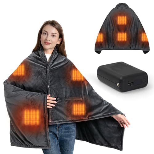 Ockhhui Cordless Heated Blanket with 20000mAh Power Bank, 58"X35" Dual-Sided Crystal Velvet, 5s Fast Heating, 3 Temp Levels, Portable Heated Throw Shawl Blanket for Indoor & Outdoor Use (Dark Gray)