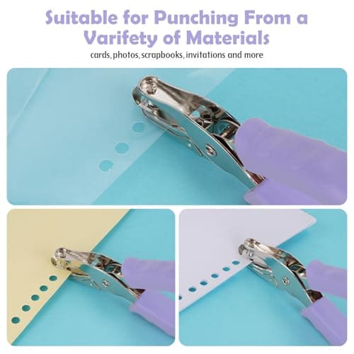 AEFFNOC Single Hole Punch, One Hole Puncher with Soft Grip Handle, 1/4 Inch Paper Hole Punches, Small Hole Punchers with Paper Mess Tray, 6 Sheets Capacity, for Crafts, Scrapbooks (Purple) 6