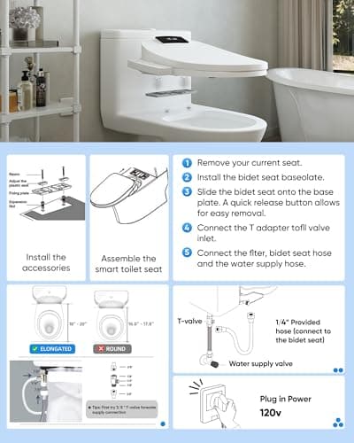 Upgrade Bidet Toilet Seat Elongated, Rear and Feminine Wash, Unlimited Warm Water, Heated Seat, Warm Air Drying, Soft Close Lid, Sense Seat (Elongated-Remote Control) 9