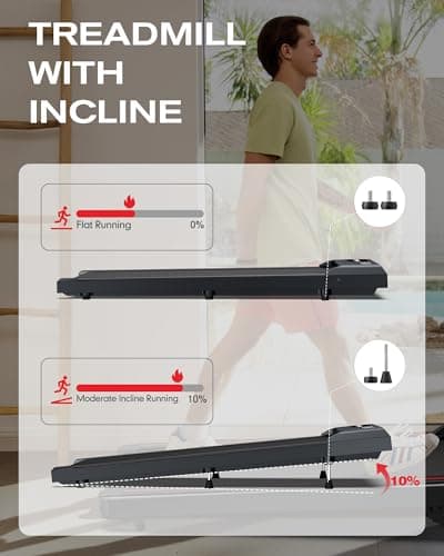 Adjustable 10% Incline Treadmills for Home, Walking Pad 265+lb Capacity, Under Desk Treadmill for Work from Home, Compact for Under Sofa/Bed, Upright Storage, Easy to Move, Fully Assembly 2