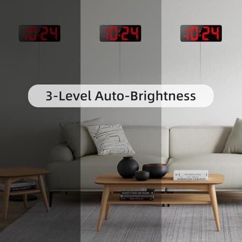 LED Digital Wall Clock with Large Display, Big Digits, Auto-Brightness, 12/24Hr Format, Modern Electric Small Silent Wall Clock for Living Room, Bedroom, Classroom, Farmhouse, Kitchen, Office - Red 4