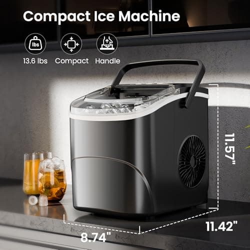 AGLUCKY Ice Makers Countertop with Handle,26.5Lbs/24H,9 Cubes in 6 Mins,2 Sizes of Bullet Ice,Portable Machine with Self-Cleaning,Perfect for Home Kitchen(Black) 6