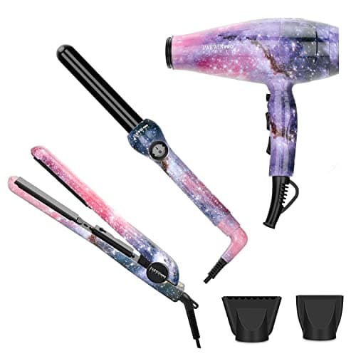 PARWIN PRO BEAUTY Hair Styling Set Valentine Gift - 1875w Professional Hair Dryer - 1 Inch Titanium Curling Iron- 1 Inch Anti-Static Hair Straightener- Negative Ionic Technology - Pack of 3