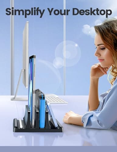 Vaydeer Vertical Laptop Stand for Desk,Dual Slots Plastic Laptop Holder with Space Saving 4-in-1 Design,Adjustable Laptop Organizer Storage Supports for MacBook,Mac,HP,Dell,Microsoft Surface,Lenovo 7