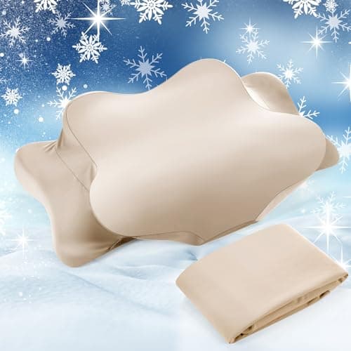 Hahafelt Cooling Cervical Neck Pillowcase Cover (Only Pillow Case) Ergonomic Pillowcase with Zipper Breathable Contour Pillow Cover for Side Back Stomach Sleepers(Champagne,Standard Size)