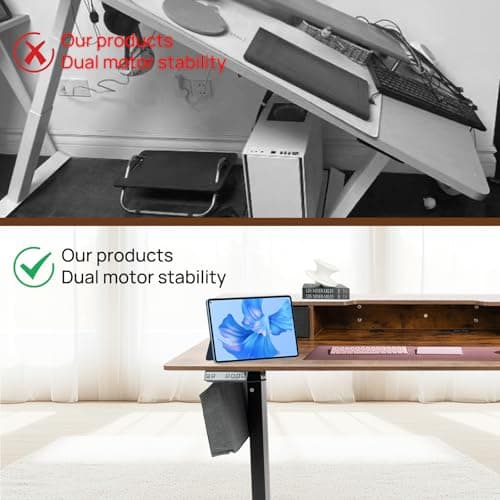 PORIYA 60x28, Dual Motor Desk, Dual Drawer Splice Board, Acceptable 220V,Standing Desk with Storage Shelf, with Independent Outlet and USB Charging(Wood 60 * 28 Dual Motor) 8