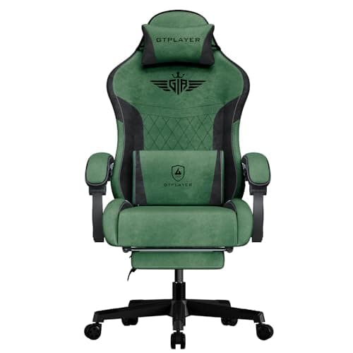 GTPLAYER Gaming Chair, Video Game Chairs with Footrest and Lumbar Support, Computer Chair for Adults with Extended Backrest, Ergonomic Reclining Silla Gamer, Fabric, Green