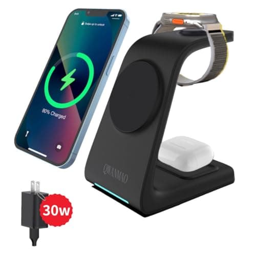 Magnetic Fast Wireless Charger Stand for iPhone12-16/ Pro/Pro Max/Plus/Mini, 5W for Airpods3/2/Pro, 3W for iWatch 2-8/SE/Ultra, 3 IN1 7.5W/15W Fast Charging Station for Apple Device