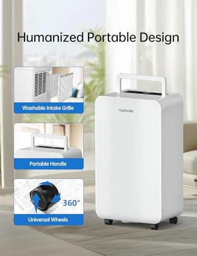 HUMSURE 4500 Sq. Ft 80 Pints Dehumidifier Equipped With Drainage Hose, Automatic Defrosting, for Basement, Home, Bathroom, Bedroom,24-Hour Timer Function 6