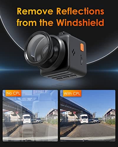 【Bundle: Vantrue E1 Lite 1080P WiFi Mini Dash Cam + CPL】antrue E1 Lite 1080P WiFi Mini Dash Cam with GPS and Speed, Free App, Voice Control Detachable Dash Camera, 24 Hours Parking Mode, Night Vision 9