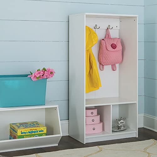 ClosetMaid KidSpace Wood Storage Locker, 2 Cubby Cube Compartments, Open Storage, 3 Hooks, for Coats, Backpacks, Jackets, White Finish 3