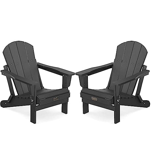 SERWALL Foldable Adirondack Chair Set of 2 for Patio Garden Outdoors Fire Pit-Black